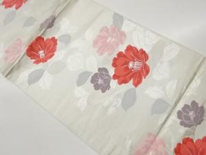 山茶花模様織出し開き名古屋帯（額縁仕立て）